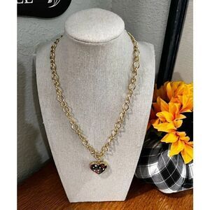 NWT Dillard’s Gold Necklace, Blue, Red, Yellow, Heart ♥️ Pendant #JW7